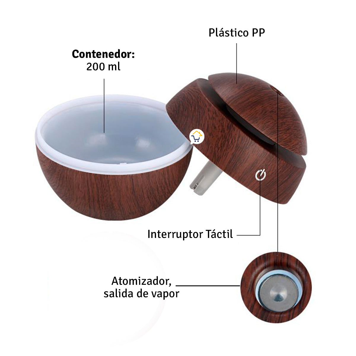 Humidificador de Aire Madera Difusor Aromaterapia LED 007