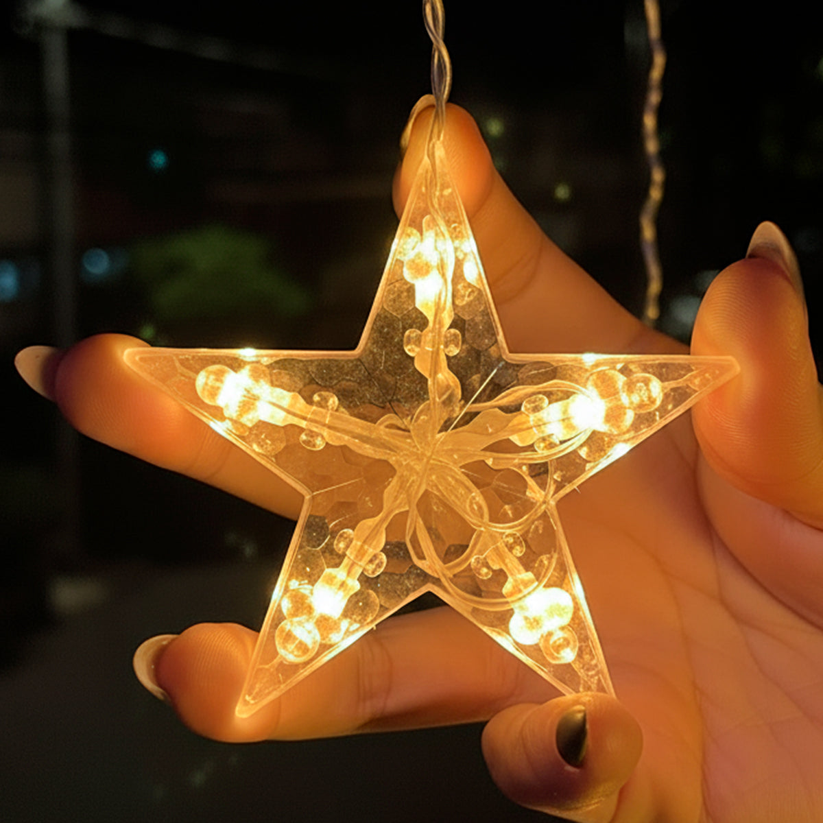 Cortina de Luces LED 3M Estrellas y Copos Intercalada 108 LED Navideña C120A-A