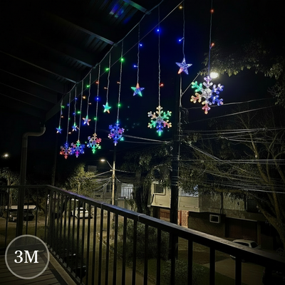 Cortina de Luces LED 3M Estrellas y Copos Intercalada 108 LED Navideña C120A-A