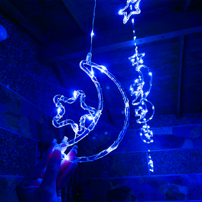 Cortina Intercalada Estrellas y Lunas 3 M x 79 CM  Luces 130 LEDS Navidad 1743