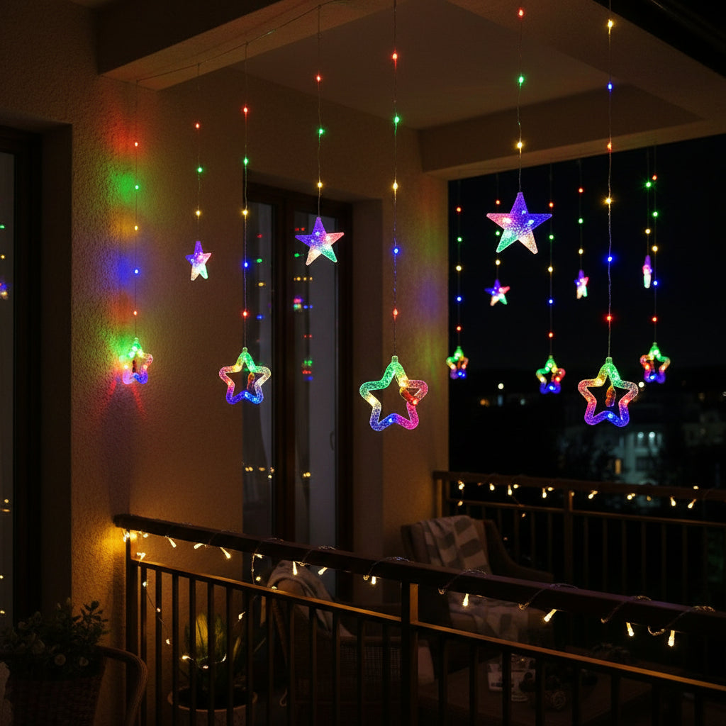 Cortina Intercalada Estrellas 3M Luces Led Navidad 1640A