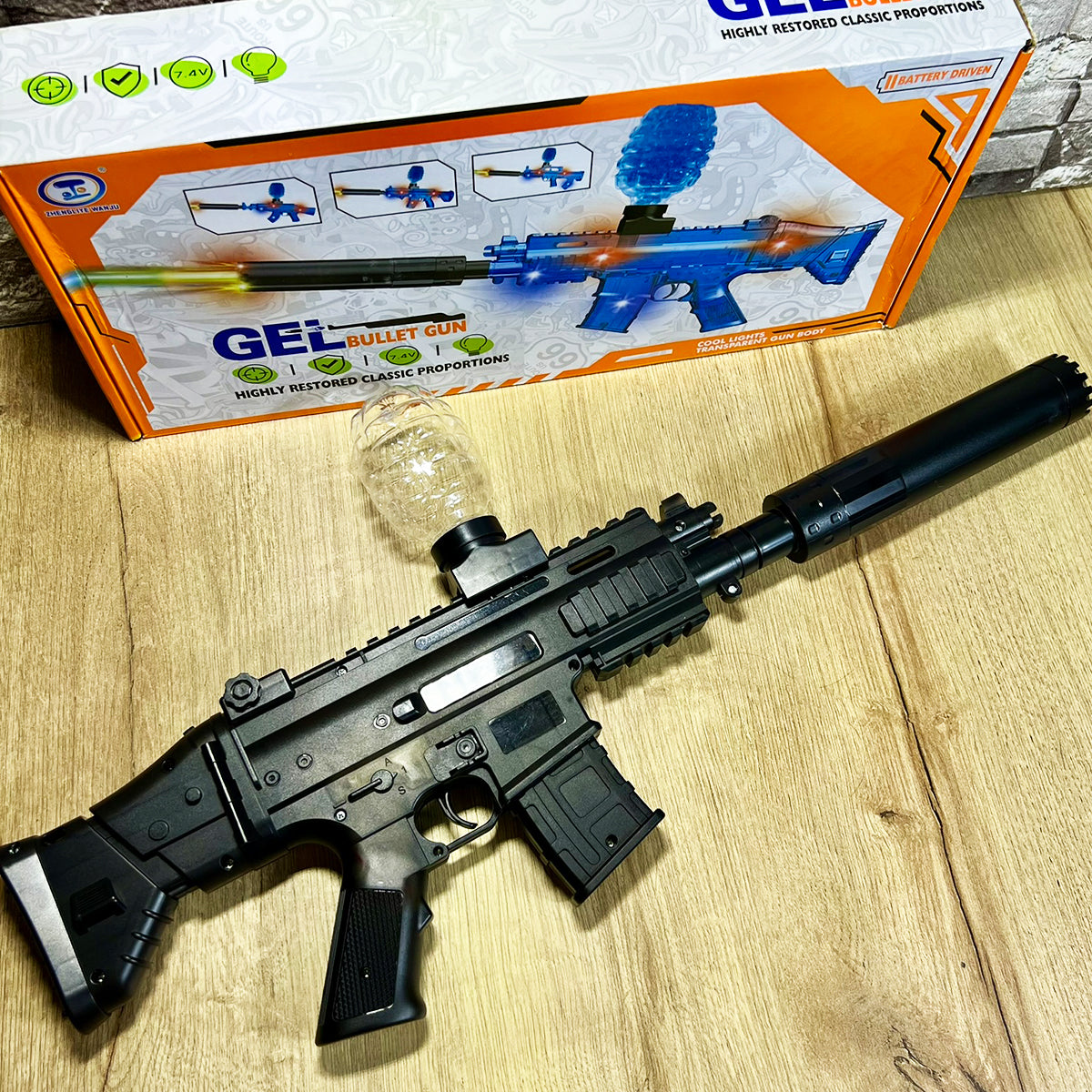 Rifle de Hidrogel MP5 Con Silenciador LED 1000 Bolas de Gel 115-2