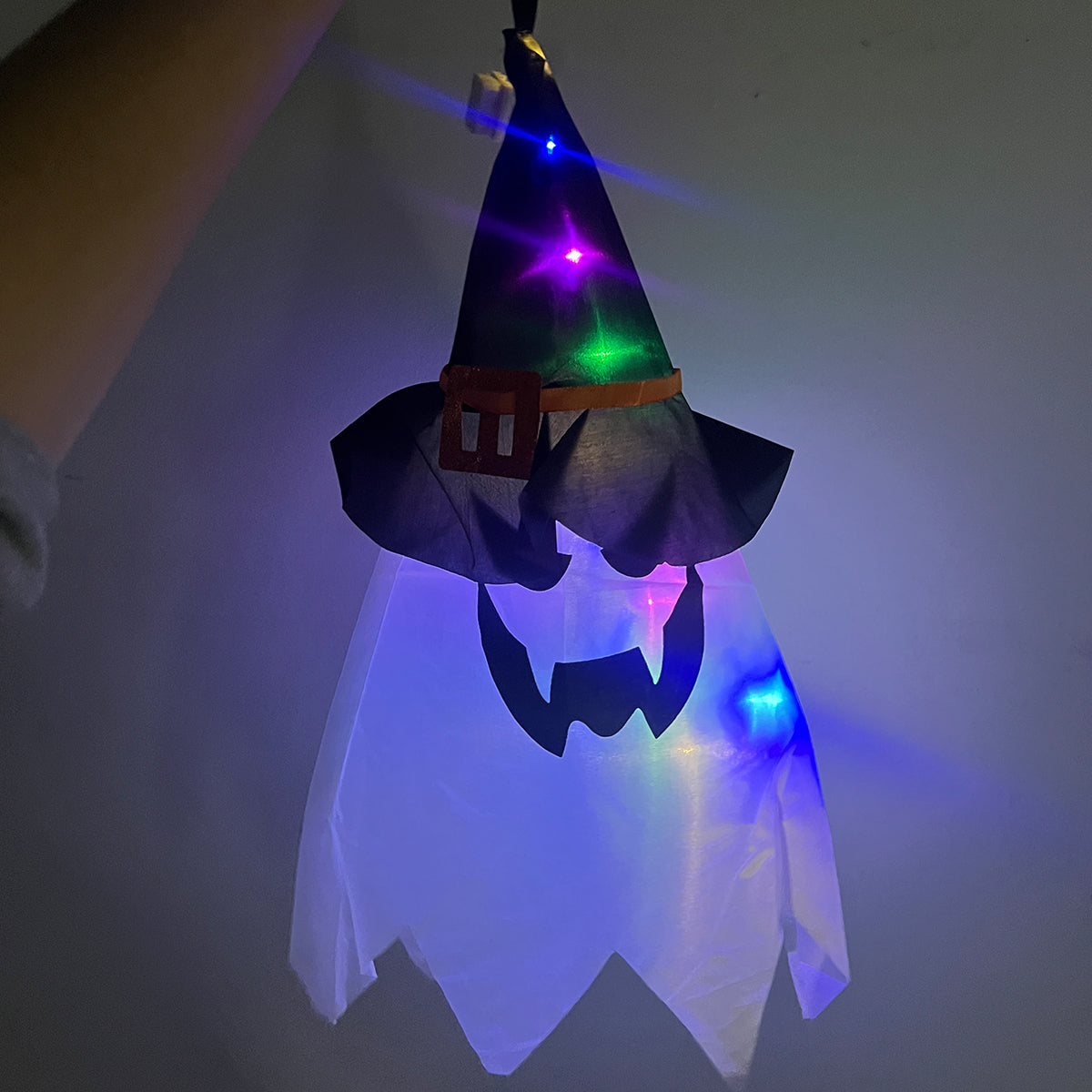 Fantasma Iluminado Colgante con Sombrero de Bruja Decoración Halloween 936-4