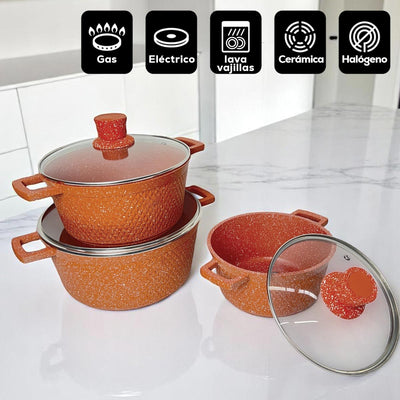 Juego De Ollas De Granito 6 Piezas Antiadherente Cocina IU-2203089
