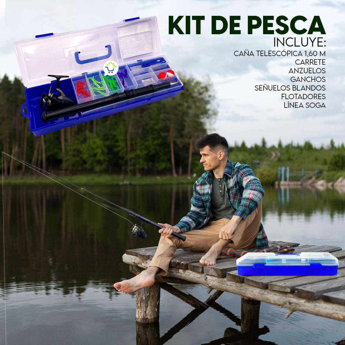 Kit Caña de Pescar + GRATIS Linterna Minera Ajustable CFAT15