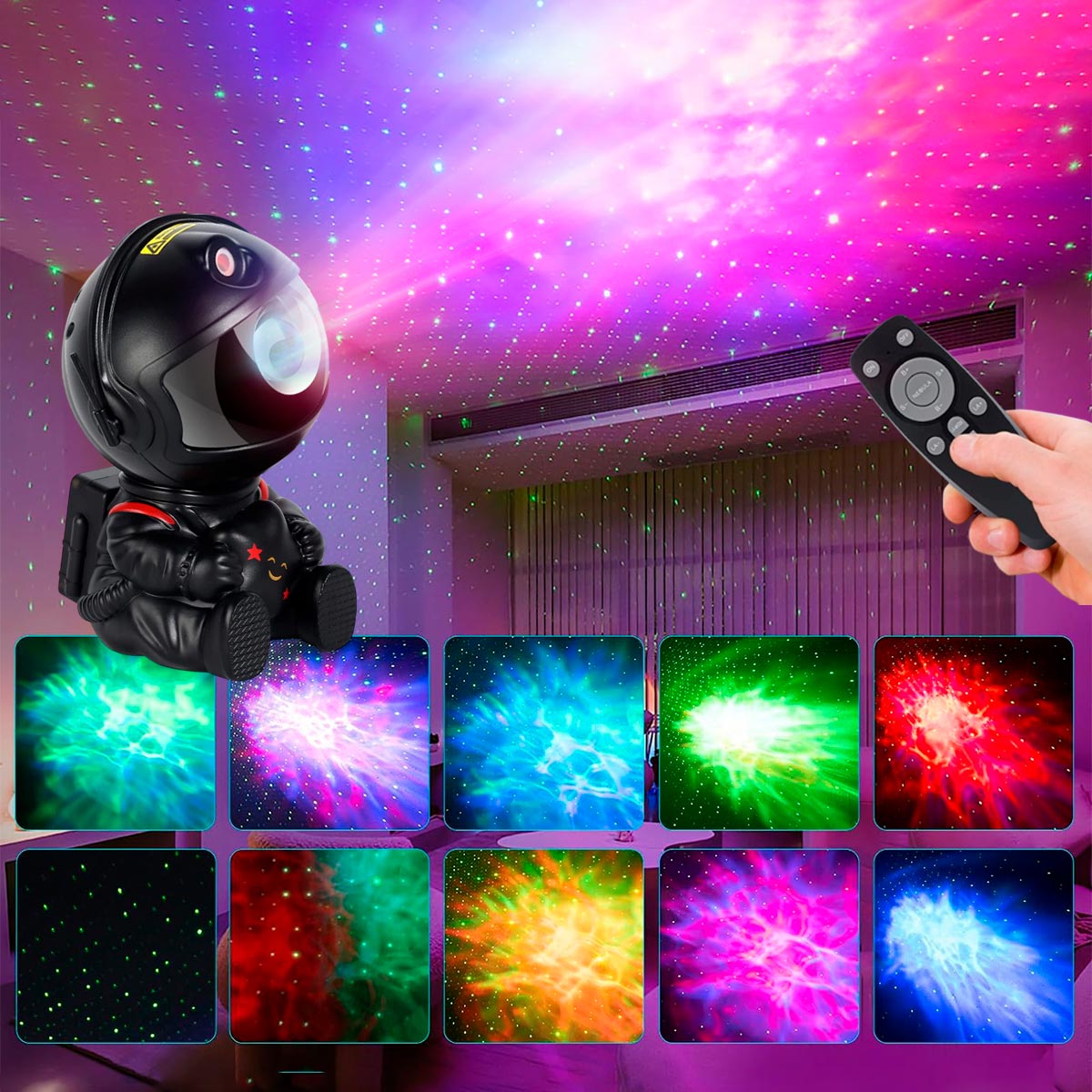 Lámpara Astronauta Proyector Galaxy Light LED con Nebulosa y Estrellas K-29