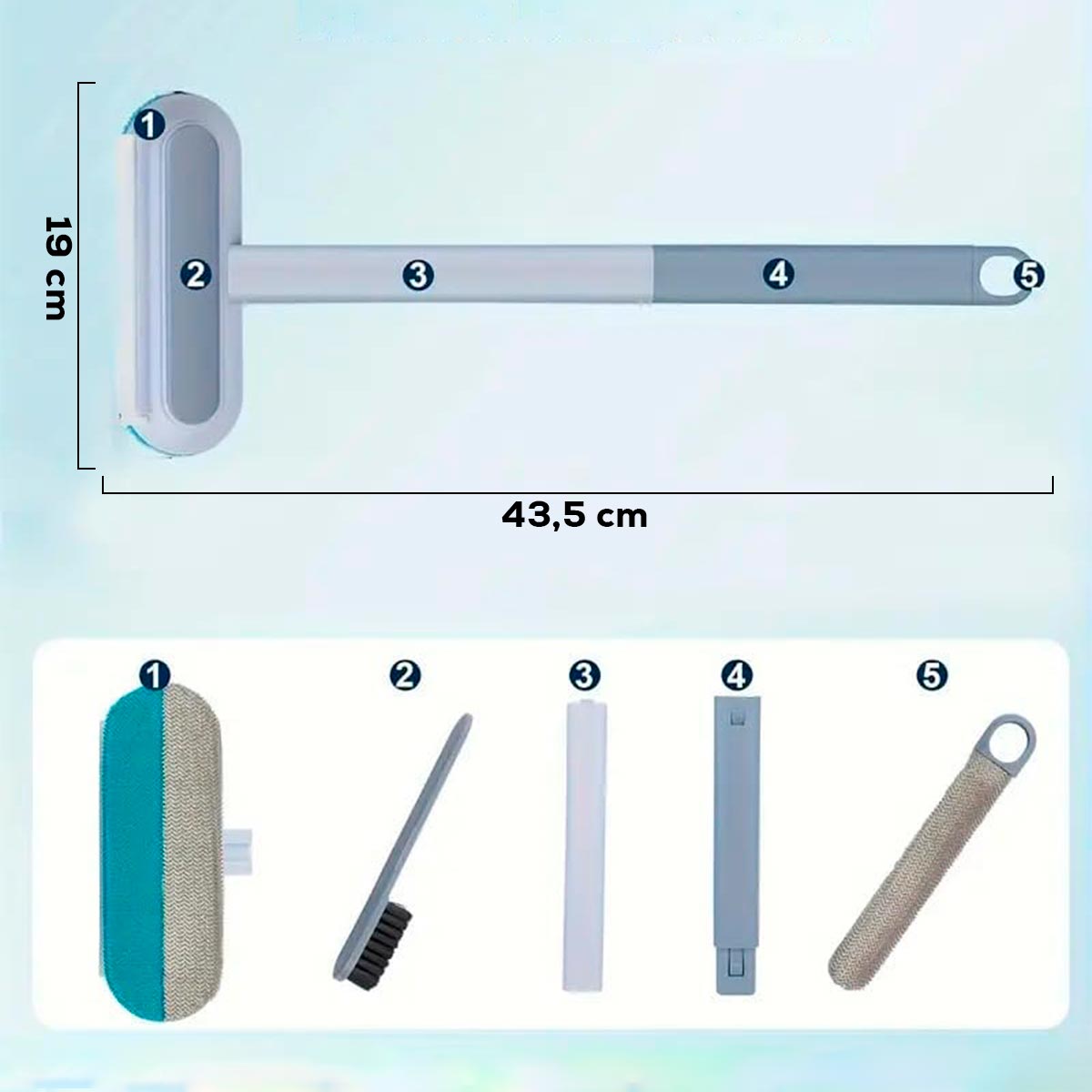 Limpiador Extensible 4 en 1 Multiusos Quita Pelos, Cepillo, Limpia Vidrios MANA-0086