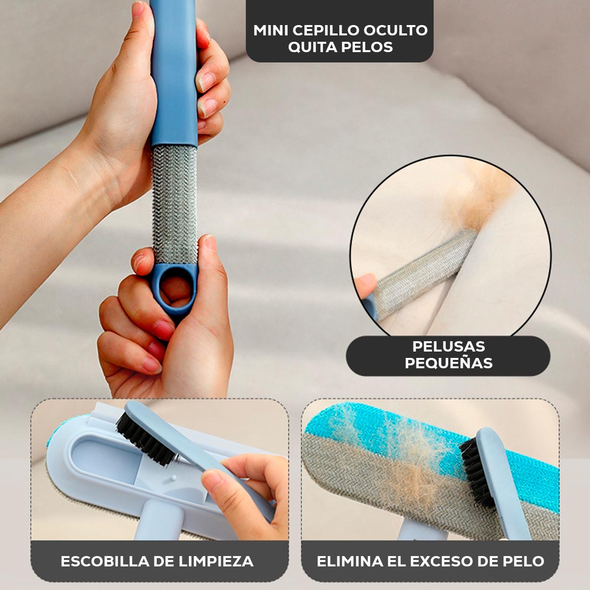 Limpiador Extensible 4 en 1 Multiusos Quita Pelos, Cepillo, Limpia Vidrios MANA-0086