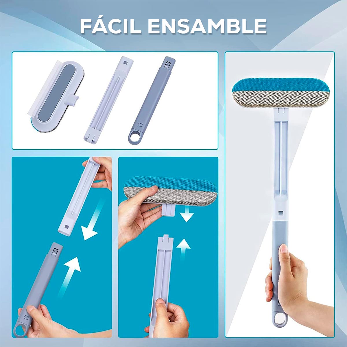 Limpiador Extensible 4 en 1 Multiusos Quita Pelos, Cepillo, Limpia Vidrios MANA-0086