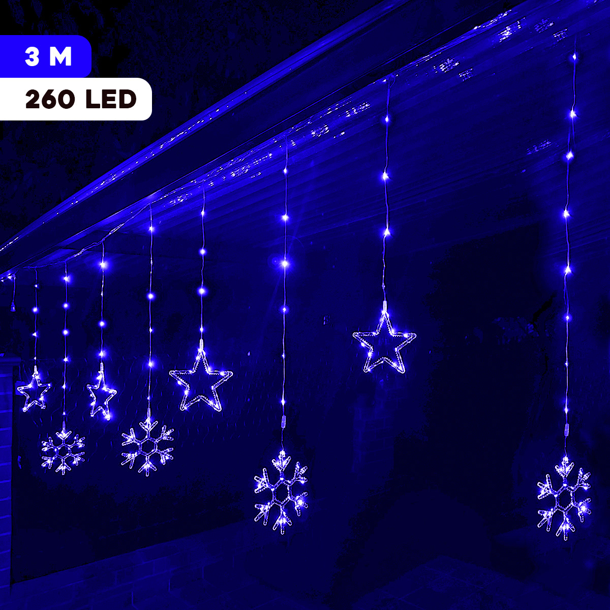 Luces Led Estrellas y Copos 260 Luces 3m Navidad Azul 1629