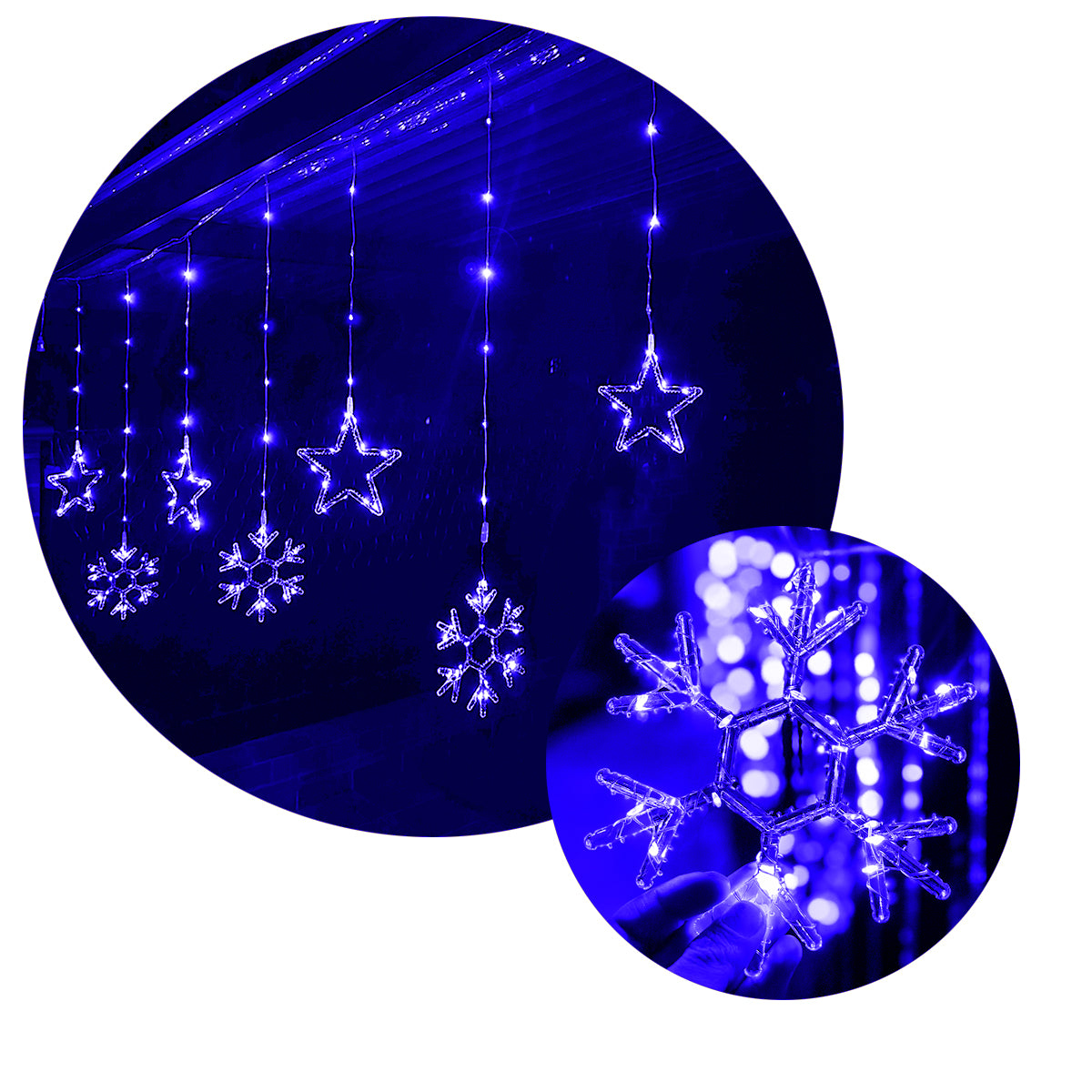 Luces Led Estrellas y Copos 260 Luces 3m Navidad Azul 1629