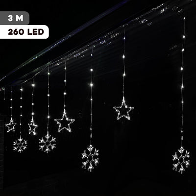 Luces Led Estrellas y Copos 260 Luces 3m Navidad Blanco 1627