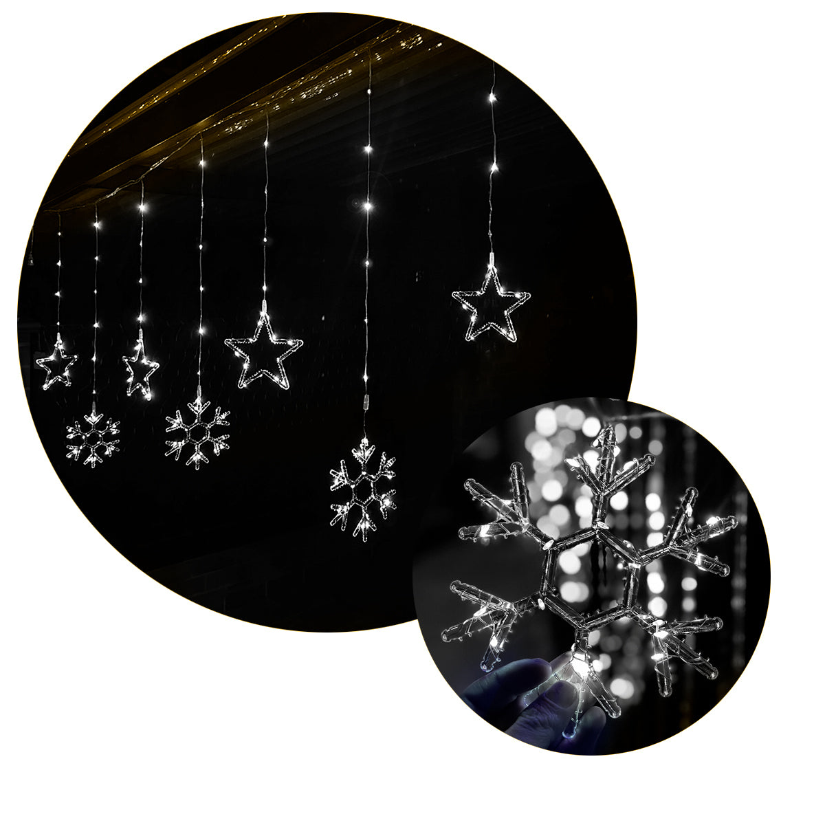 Luces Led Estrellas y Copos 260 Luces 3m Navidad Blanco 1627