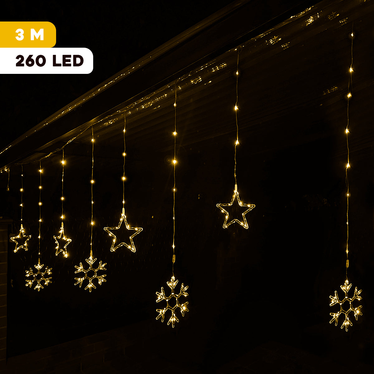 Luces Led Estrellas y Copos 260 Luces 3m Navidad Cálido 1626