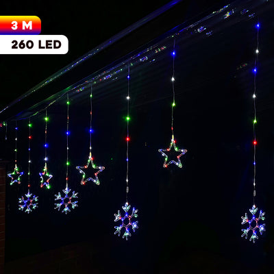 Luces Led Estrellas y Copos 260 Luces 3m Navidad Multicolor 1628