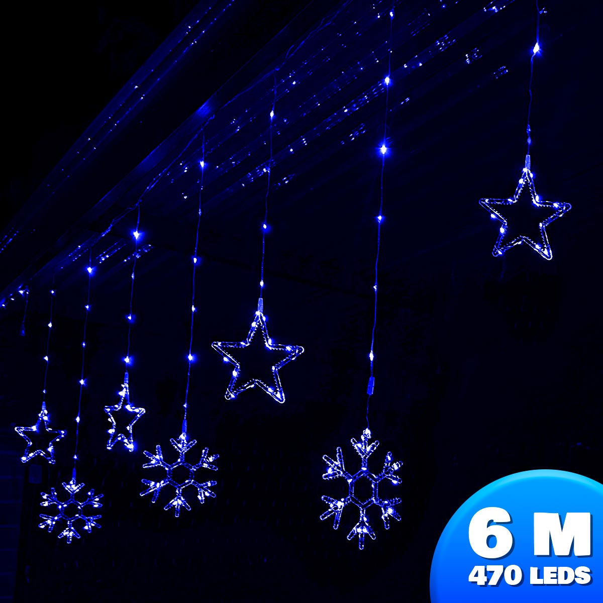 Luces Led Estrellas y Copos 470 Luces 6m Navidad 1632A