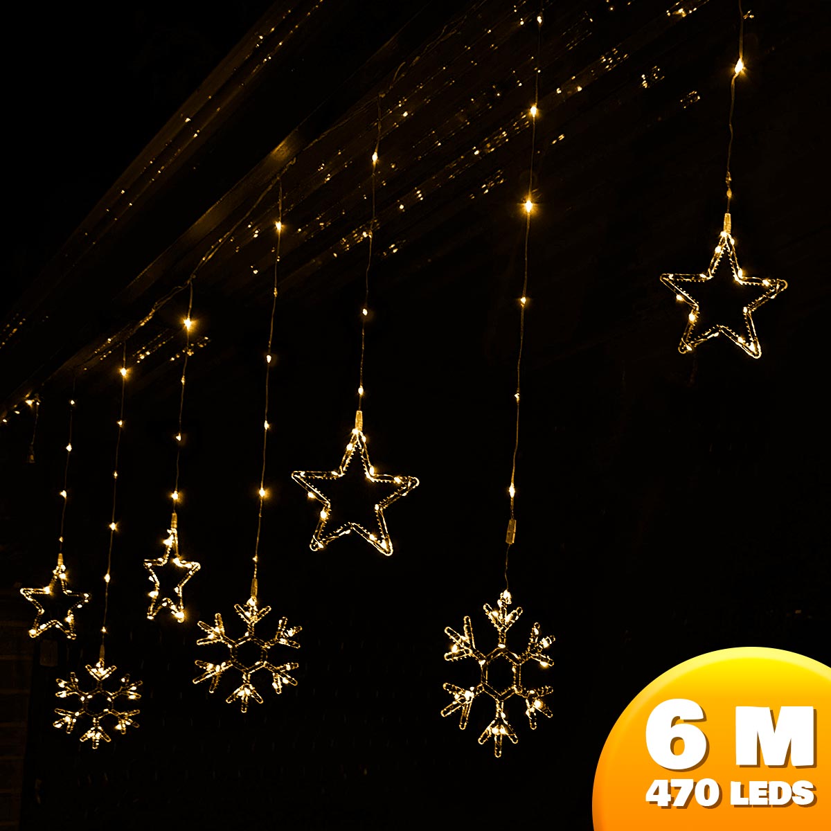 Luces Led Estrellas y Copos 470 Luces 6m Navidad 1632A