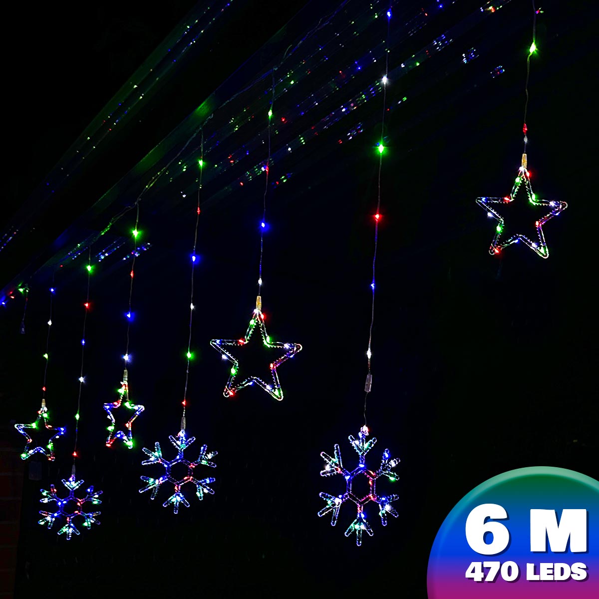 Luces Led Estrellas y Copos 470 Luces 6m Navidad 1632A