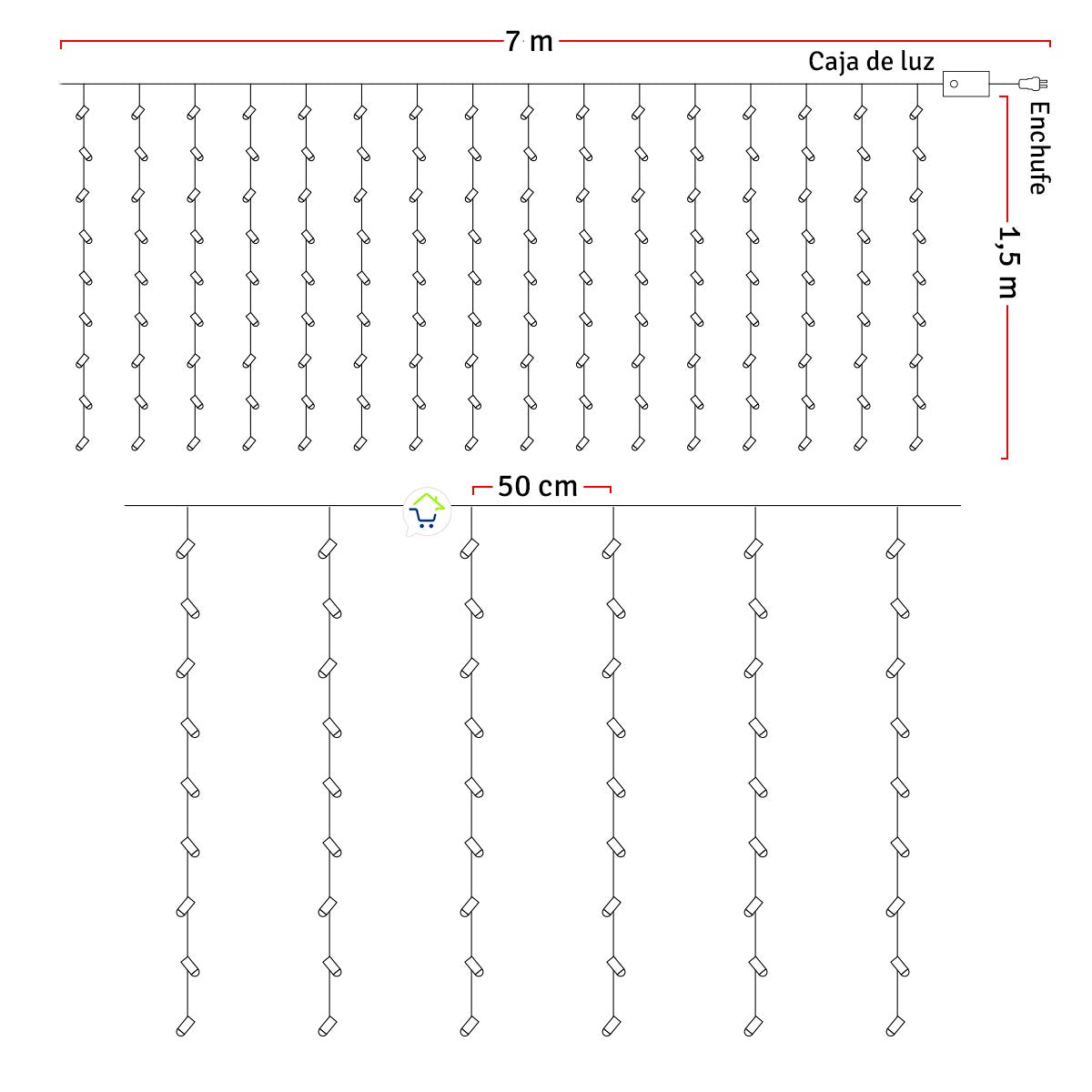 Luz Cascada 7x1.5 m Luces Navidad 288 LED Extensión Blanco SJ683-82