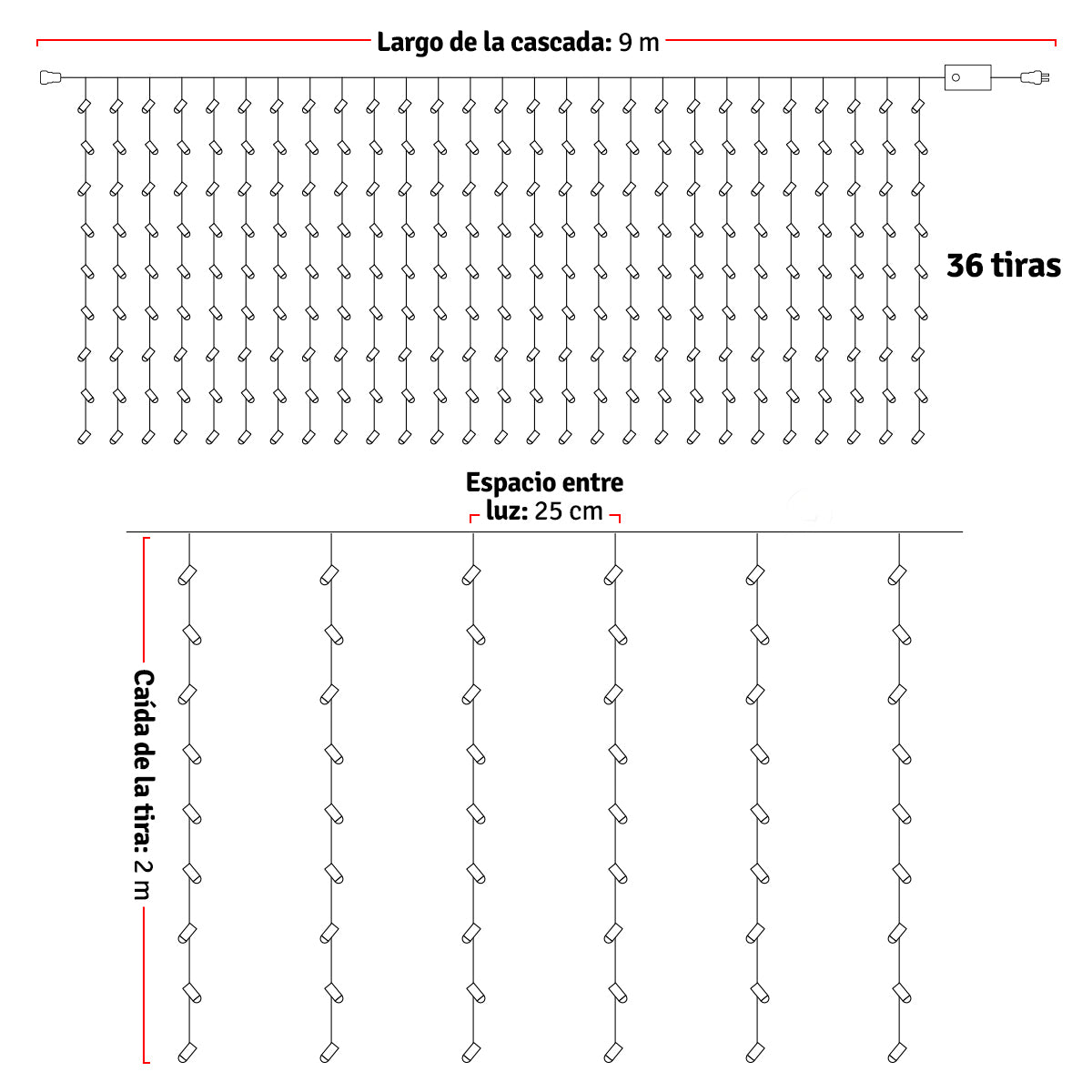 Luz Cascada 9X2 Metros 1152 LED Luces Navidad Blanco 2046