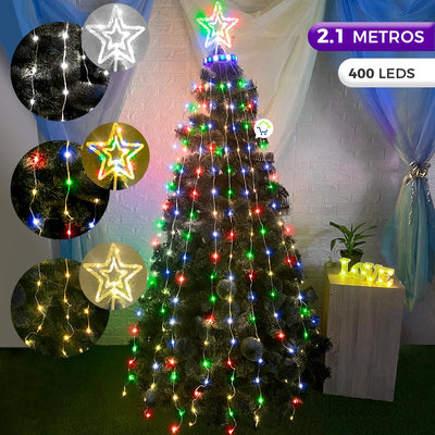 Estrella Para Árbol Efecto Cascada 2.1 M 400 LEDS Decoración Navidad 1580A