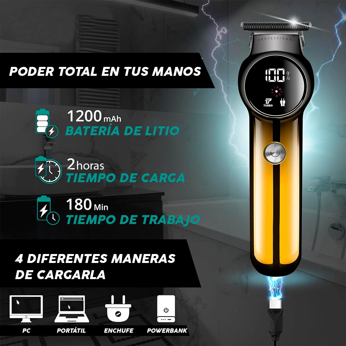 Máquina Motilar Profesional Barbería Inalámbrica Pantalla LED V-989