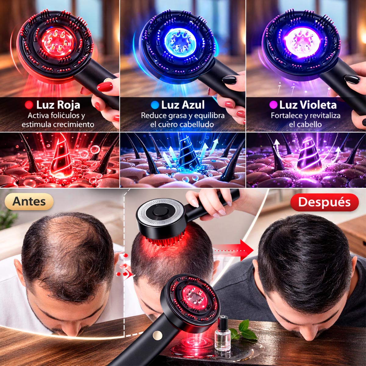 Cepillo Masajeador Restaurador Capilar Eléctrico Recargable para Crecimiento Del Cabello XYT-0806