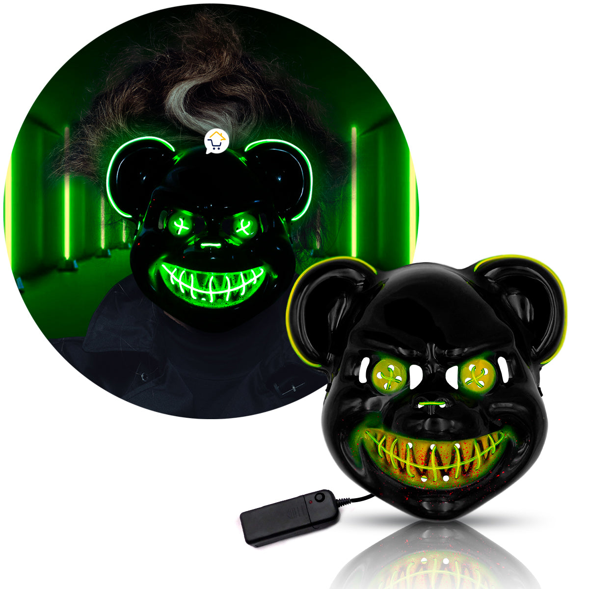 Máscara Neón Oso Asesino Disfraz Halloween KG552