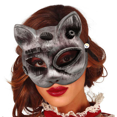 Máscara Steampunk Gato Efecto Metal Halloween Mujer Of325