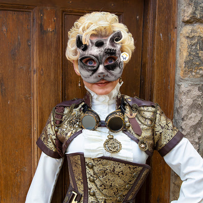 Máscara Steampunk Gato Efecto Metal Halloween Mujer Of325