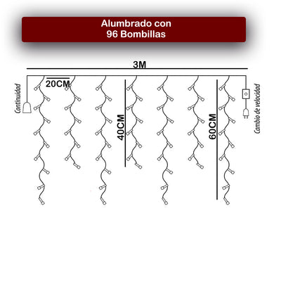 Cortina LED Intercalada 3 Metros 96 LED Navidad Decoración Navideña AL-078