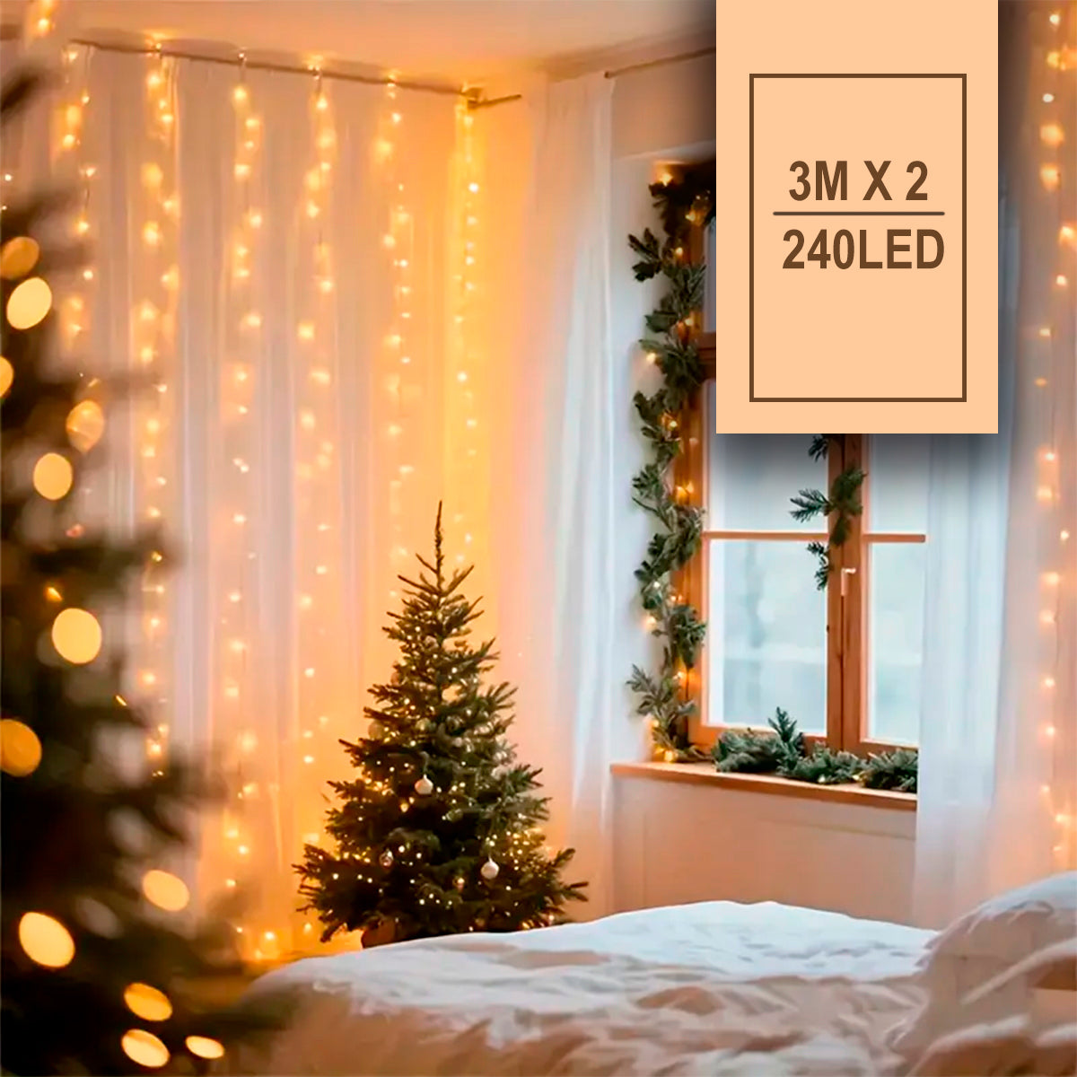 Luz Cascada 3X2 Metros 240 LED Luces Navidad Decoración 3011