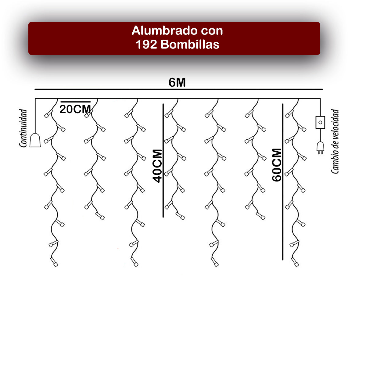 Cortina LED Intercalada 6 Metros 192 LED Decoración Navideña Interior Navidad AL-079