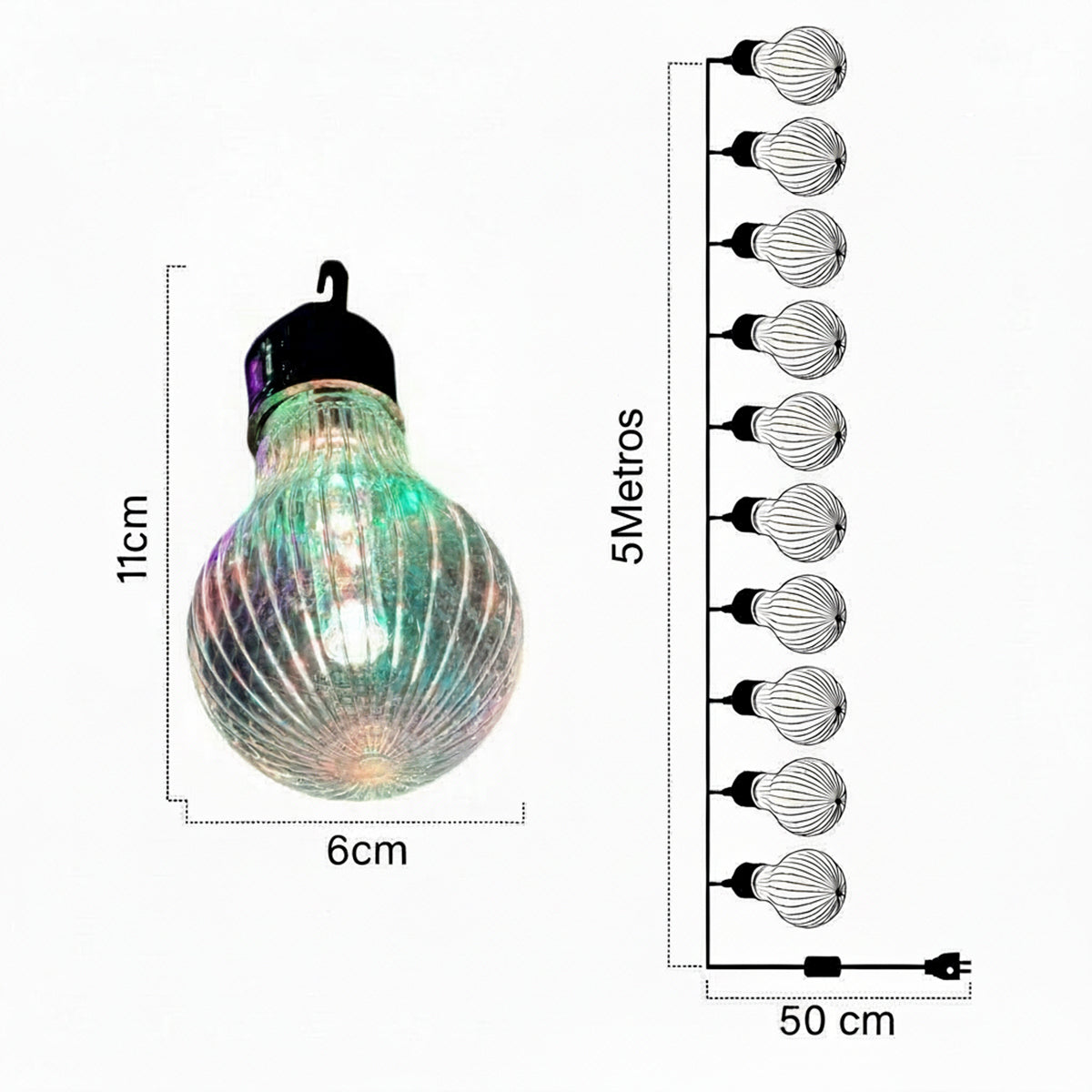 Extensión Bombillos 5 Metros X10 Luces Decoración Navidad Led Multicolor 1607