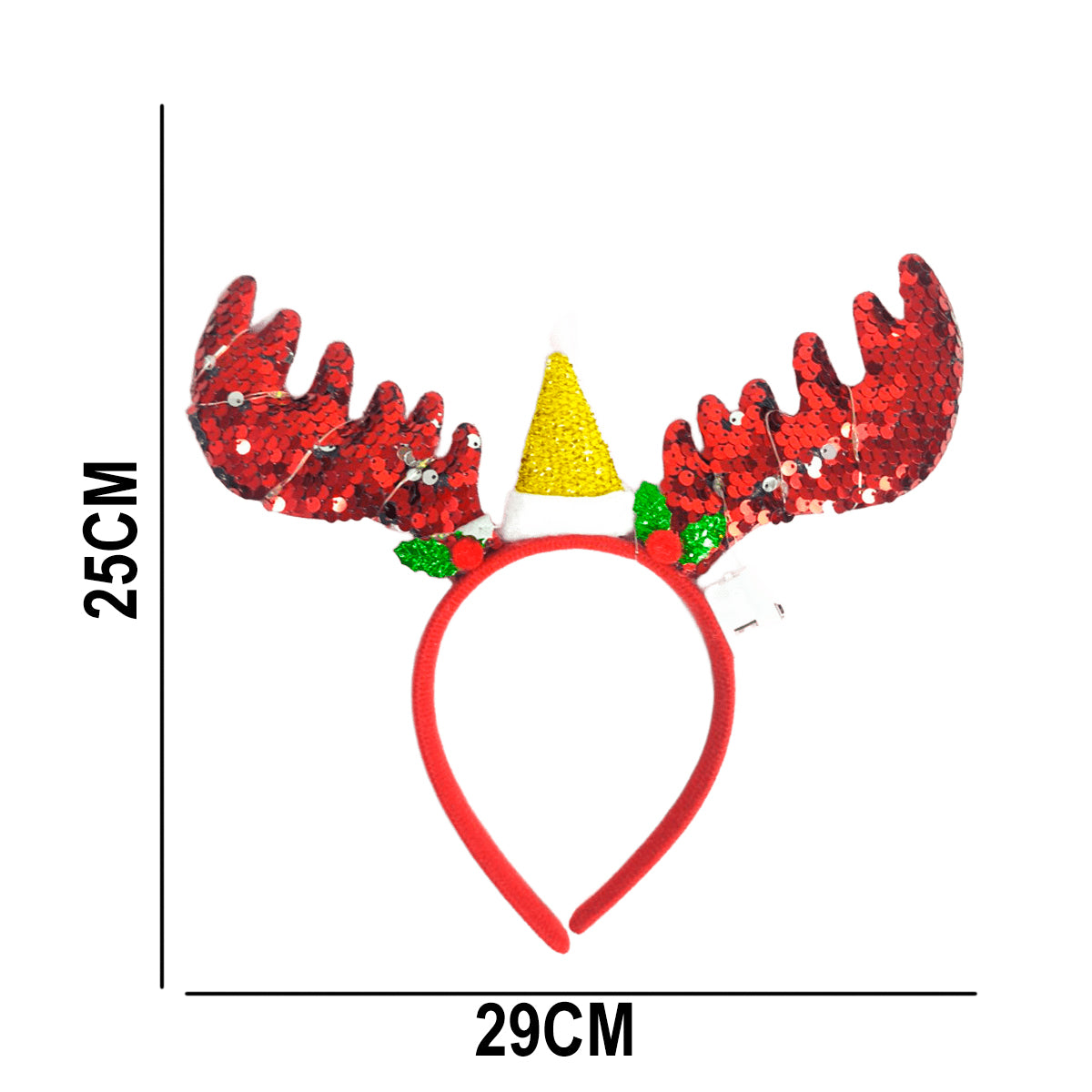 Diadema Navideña LED Cuernos de Reno y Gorrito Lentejuelas DRS01
