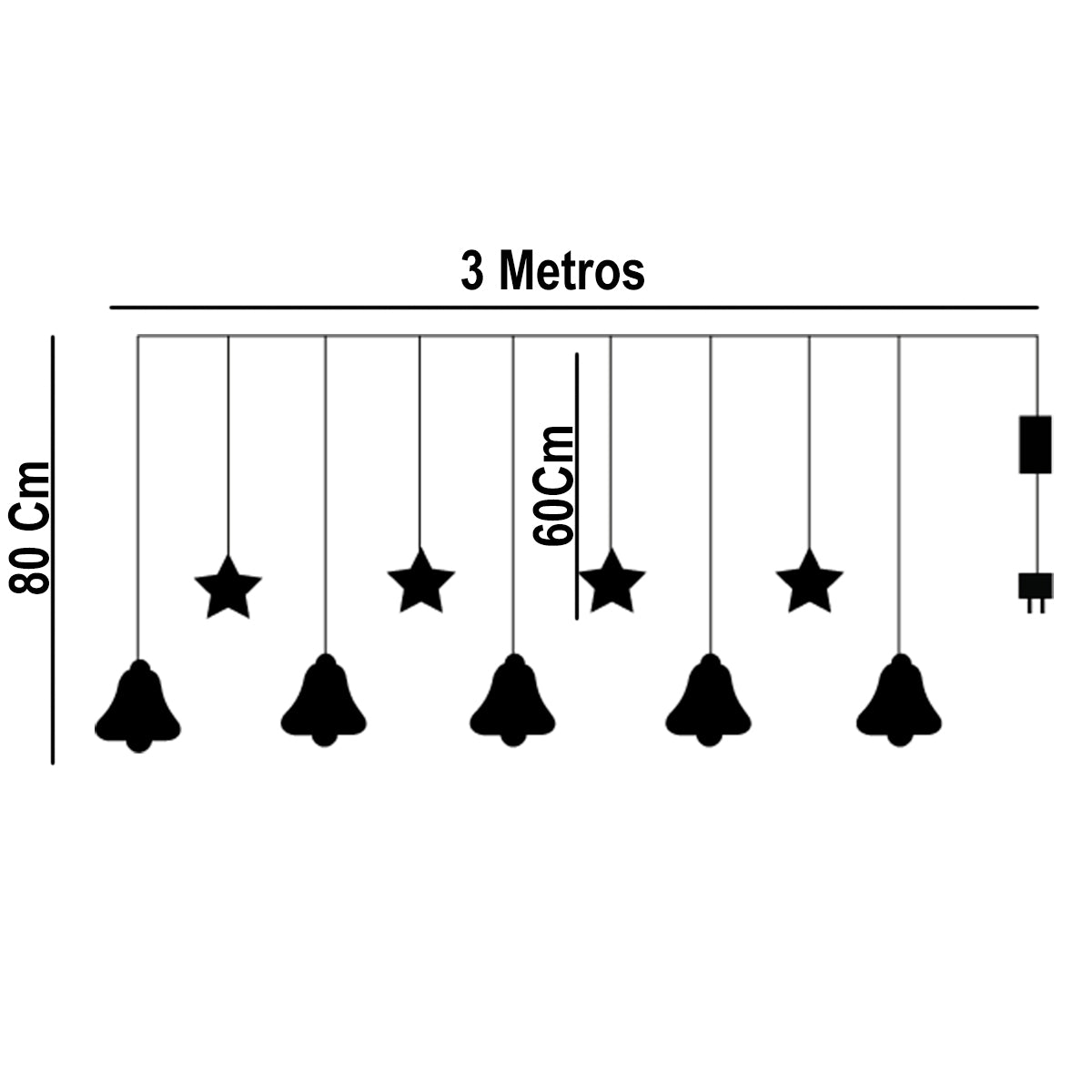 Cascada LED 3M Intercalada 100 Luces Figuras Navideñas Campanas y Estrellas S4028TCC