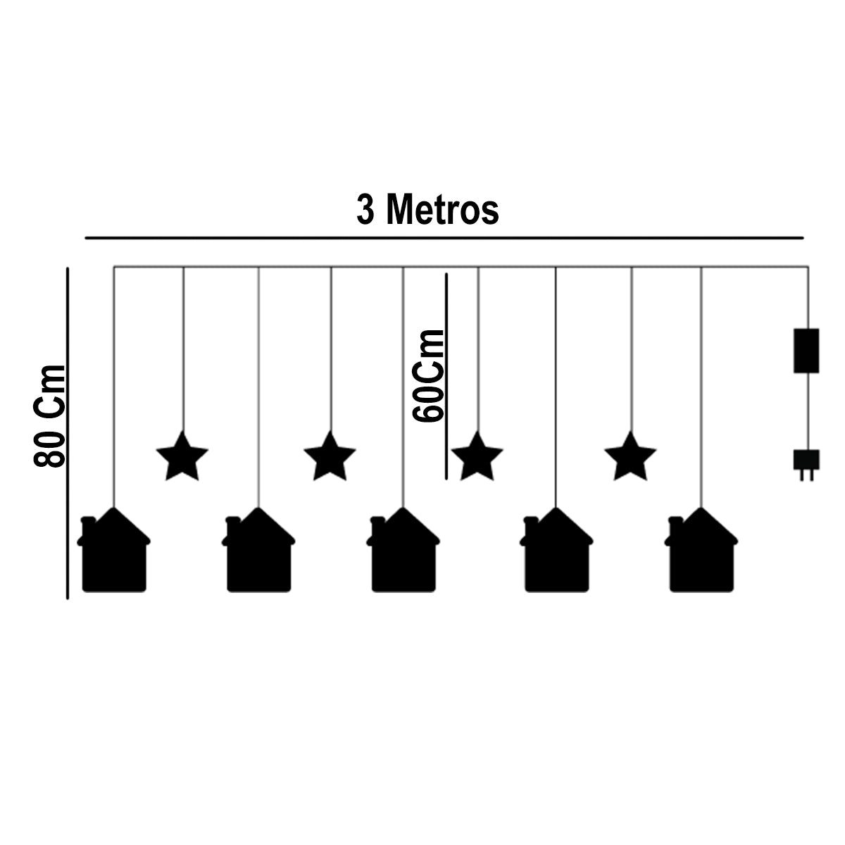 Cascada LED 3M Intercalada 100 Luces con Figuras Navideñas Casas y Estrellas S4028TCH