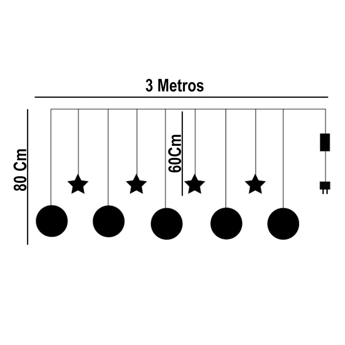 Cascada LED 3M Intercalada 100 Luces con Figuras Navideñas Círculos y Estrellas S4028TCE