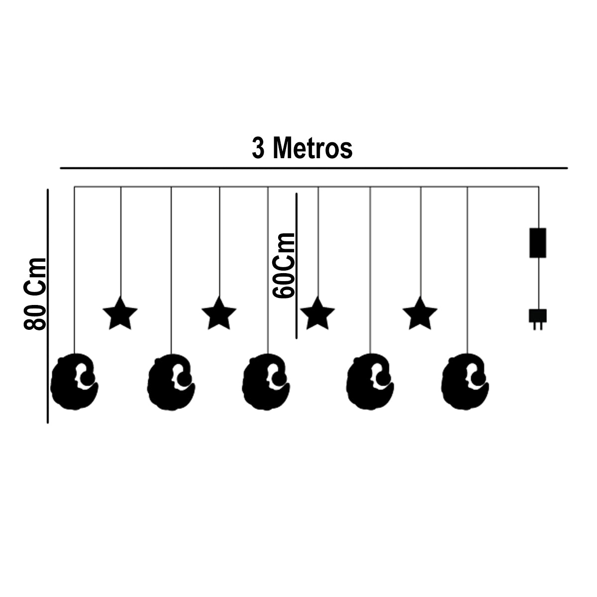 Cascada LED 3M Intercalada 100 Luces Figuras Navideñas Lunas y Estrellas S4028TCL