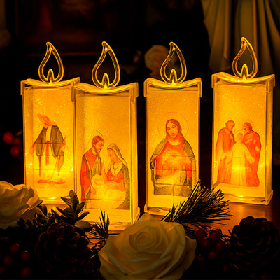 Vela LED X4 Con Imagen Religiosa Decoración Hogar Luz Cálida Navidad VLR01X4