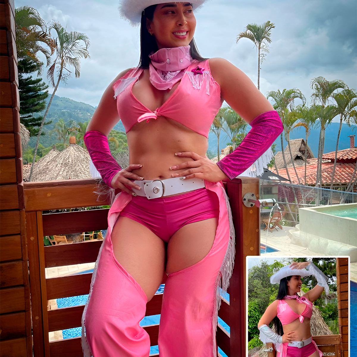 Disfraz Vaquera del Oeste Sexy Rosa Elegante Fiestas Halloween VQROS