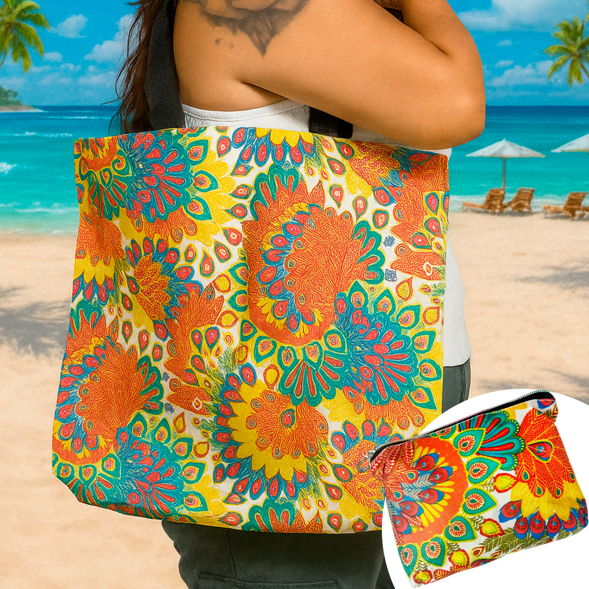 Bolsa Reutilizable Plegable para Compras y Playa Ecológica, Ligera y Compacta BMCP02