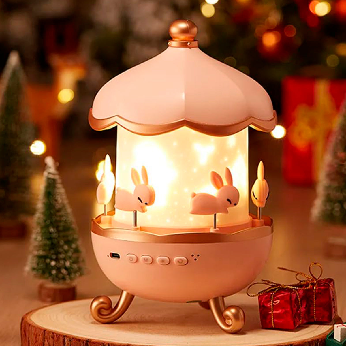 Lámpara Infantil Proyector 360° Conejitos Luz Nocturna Giratoria Con 6 Plantillas PTZ-17-6