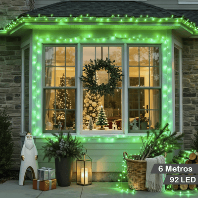 Cortina de Luz LED Verde 6 m Decoración Navideña y Festiva para Hogar 1405-E100L