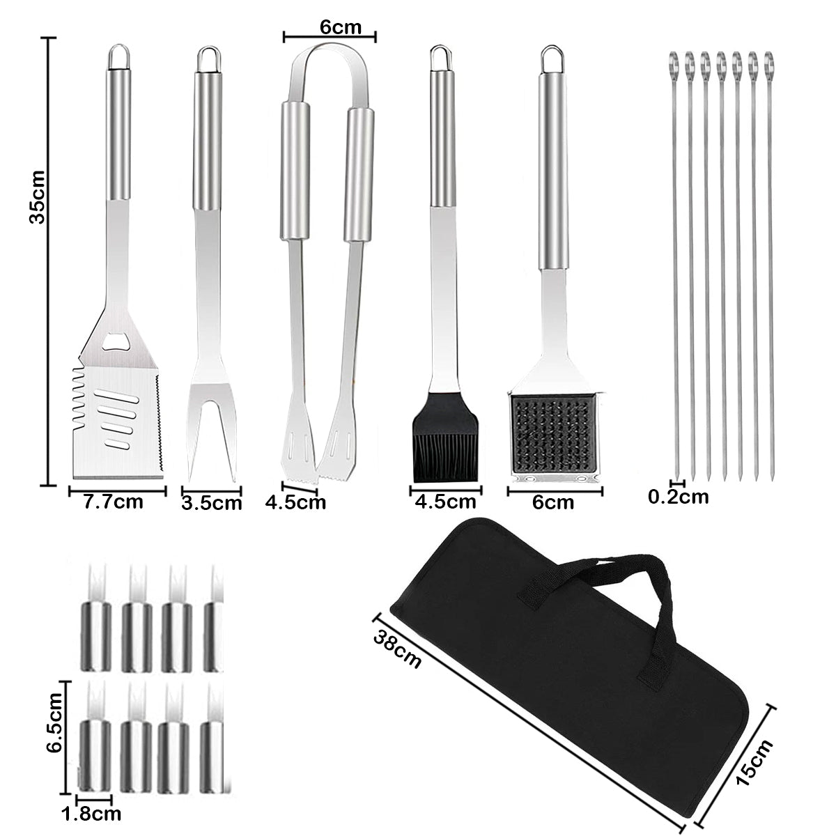 Kit Asado BBQ 20 Piezas Utensilios Cocina Acero Inoxidable BD-20