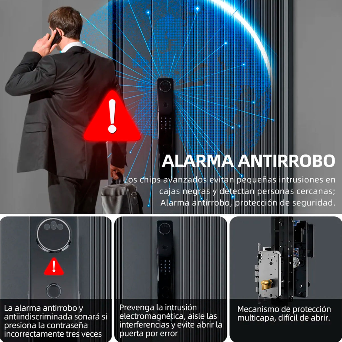 Cerradura inteligente Wi‑Fi con video portero, huella digital y acceso Tuya Smart Chapa OS513TYFA-6068