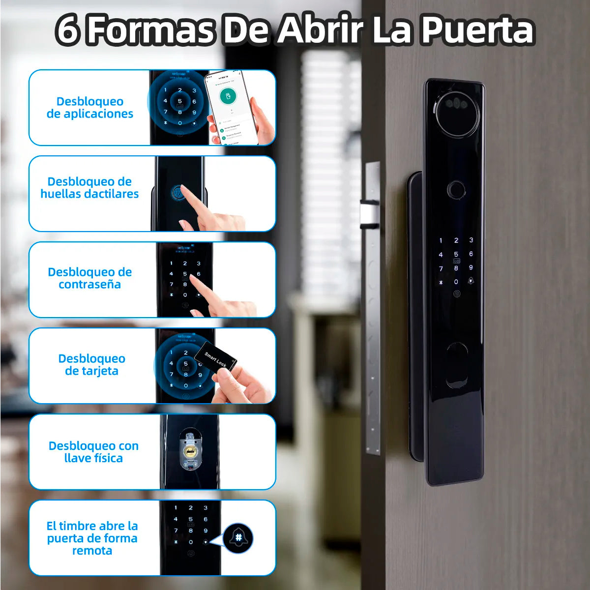 Cerradura inteligente Wi‑Fi con video portero, huella digital y acceso Tuya Smart Chapa OS513TYFA-6068