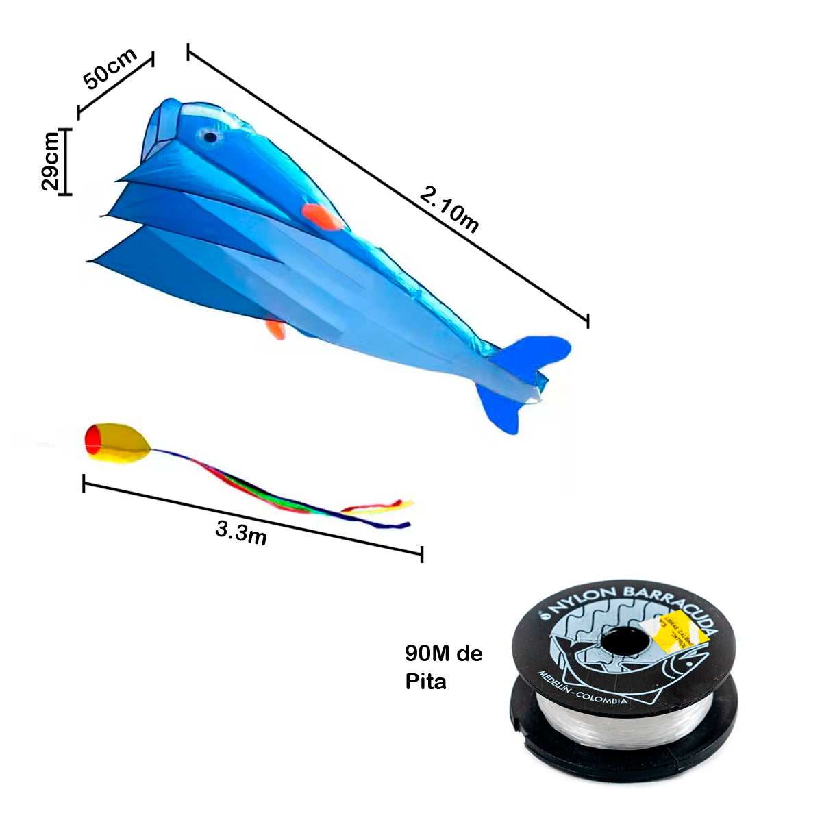 Cometa Ballena 3D Gigante + Nylon 90M Diversión Playa COM-2-3