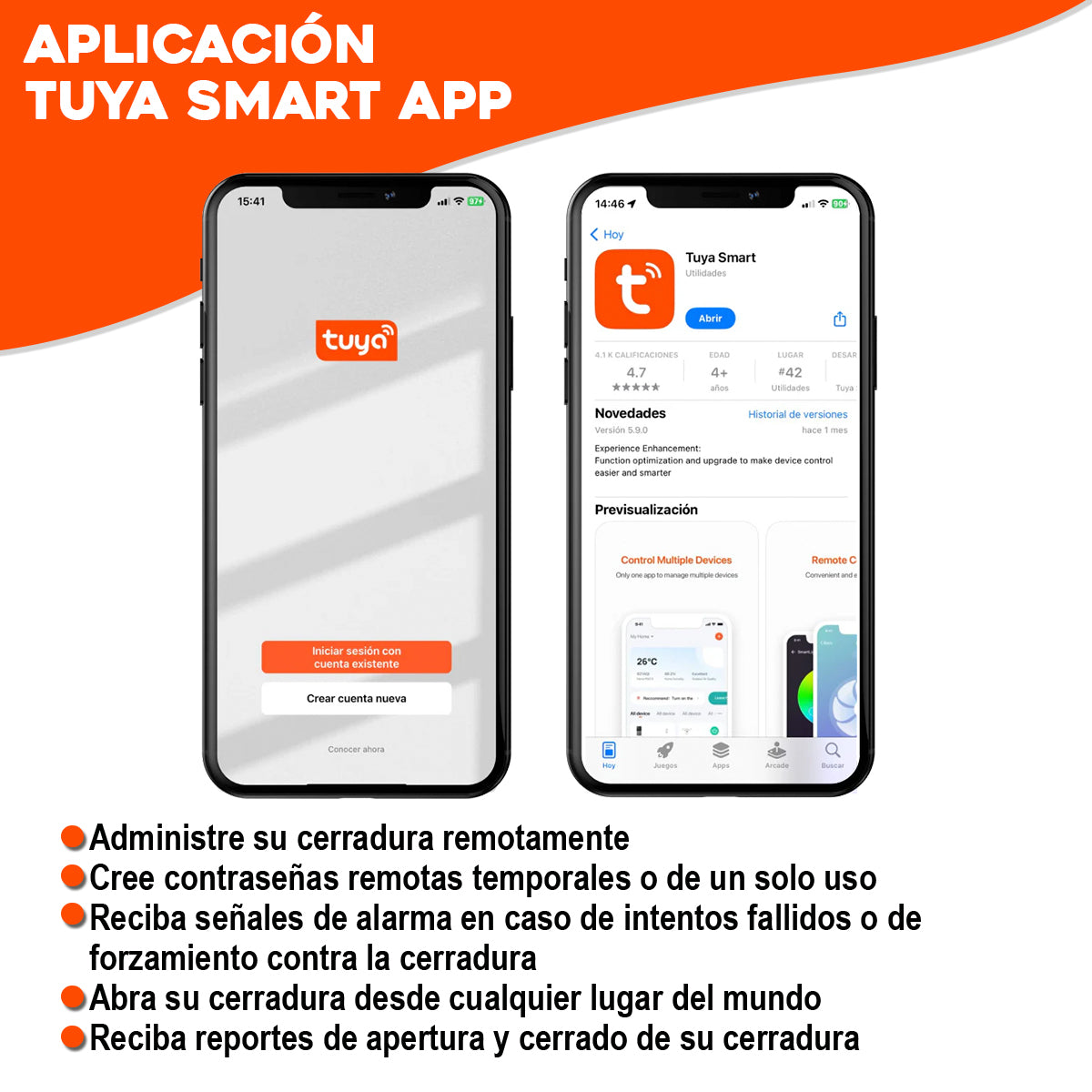Chapa Cerradura Inteligente WiFi Con Manija 5 Modos De Desbloqueo Y Control Remoto Tuya Smart App OS778TYF-5050