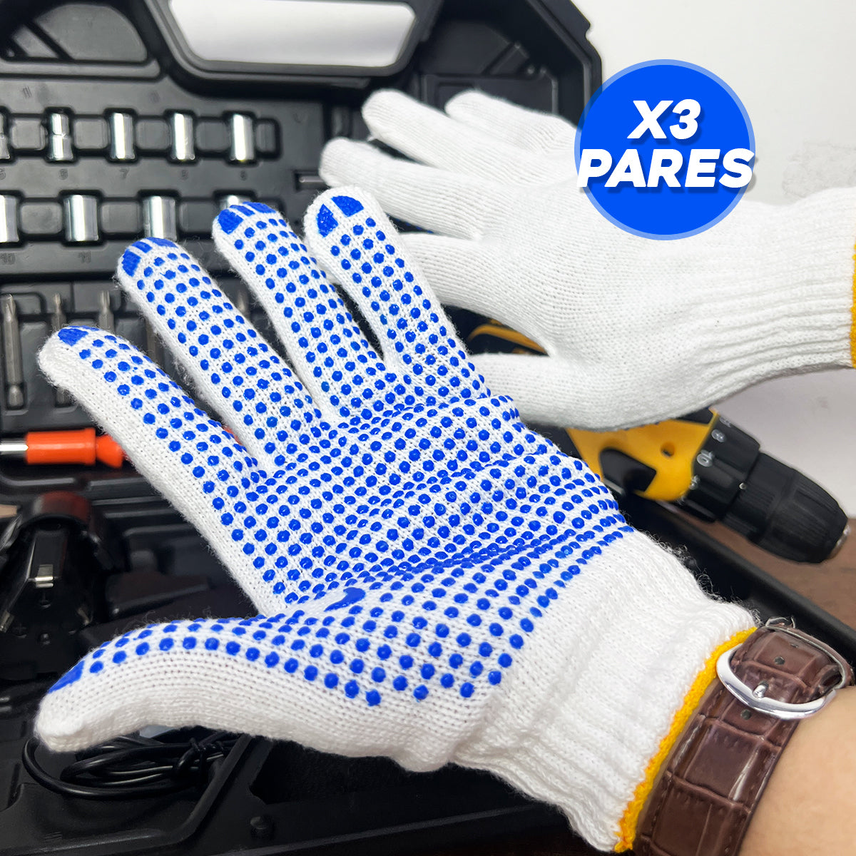 Guantes de Trabajo Antideslizantes X3 con Puntos de PVC Protección GM2024-194